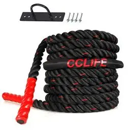 Produktbild: CCLIFE Battle Ropes Schlachtseil 9m 12m 15m Ø38mm Fitnesse Sport Tau Trainingsseil Fitnessseil Sportseil Battle Rope für Fitnessstudio Muskelaufbau, Größe:9m schwarz-rote Seile. mit Halterung