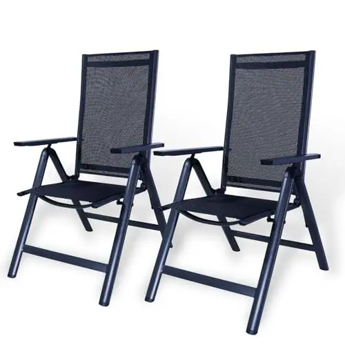 Produktbild: CCLIFE Gartenstühle Alu 2er Set,Gartenstuhl Hochlehner Klappbar, Balkonstühle 7-Fach Verstellbar bis 150kg Dunkelgaru, Modell:RelaxPro,CushHom