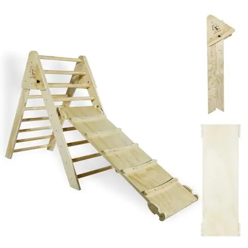Produktbild: CCLIFE Kletterdreieck mit Rutsche ab 1 Jahr Klappbar 3 in1 Montessori Klettergerüst Indoor Pikler Dreieck Kinder Klettern, Holz 150kg