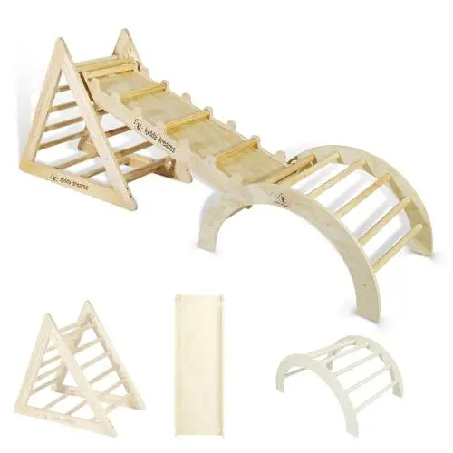 Produktbild: CCLIFE Kletterdreieck mit Rutsche und Kletterbogen ab 1 Jahr 6 in1 Montessori Klettergerüst Indoor Pikler Dreieck Art Kinder Klettern, Holz 150kg