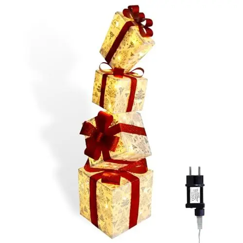 Produktbild: CCLIFE LED Geschenkbox 4er, Netzstecker Weihnachten Weihnachtenbox Beleuchtete Lichterkette Weihnachtsdeko, CushHom