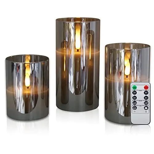 Produktbild: CCLIFE LED Kerzen Set mit Fernbedienung Timer Funktion 300 Stunden flackernde Paraffin Echtwachs,mit Glas