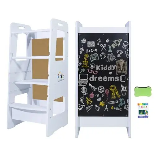 Produktbild: CCLIFE Lernturm ab 1 Jahr Montessori Kinderstuhl, Höhenverstellbarer Learning Tower mit Tafel, Küchenhelfer für Kinder, Sicherer und Leicht zu Reinigen, Bis 100 kg Tragkraft
