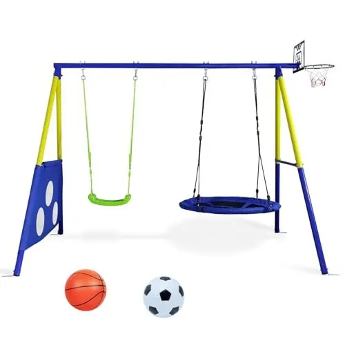 Produktbild: CCLIFE Schaukelgestell Outdoor 200kg Multifunktionales 4-in-1 Schaukelgestell Metall Kinderschaukel Nestschaukel mit Gestell Outdoor ZERRO