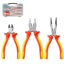 Produktbild: CCLIFE VDE Zangenset 1000V 3-tlg. Universal Kombizange 170mm + Flachrundzange 170mm + Seitenschneider 160mm Zangen Set Elektro für Haushalt, Werkstatt Werkzeug Electric Tool