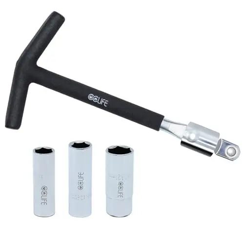 Produktbild: CCLIFE Zündkerzenschlüssel Universal 16mm, 18mm, 21mm 4-teilig für Auto und Motorrad, T-Griff 1/2” Zündkerzensteckschlüssel, Zündkerzenentferner-Werkzeug, Schwarz