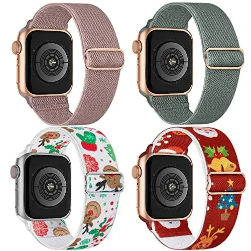 Produktbild: CCnutri Elastisches Nylon Loop Armband Kompatibel mit Apple Watch 38mm 40mm 41mm 42mm 44mm 45mm 46mm 49mm, Stoff Geflochten Sport Band Damen Herren für iWatch SE Serie 10 9 8 7 6 5 4 3 2 1, 4 Stück