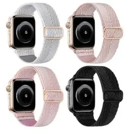 Produktbild: CCnutri Elastisches Nylon Loop Armband Kompatibel mit Apple Watch 38mm 40mm 41mm 42mm 44mm 45mm 46mm 49mm, Stoff Geflochten Sport Band Damen Herren für iWatch SE Serie 10 9 8 7 6 5 4 3 2 1, 4 Stück
