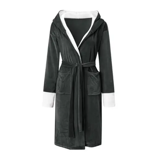 Produktbild: CCOOfhhc Bademantel Damen Große Größen Frottee Morgenmantel Damen Leicht Hausmantel Damen Flauschig Pyjama mit Gürtel Winter Kuschelfleece Loungewear Baumwolle Bathrobe Langarm