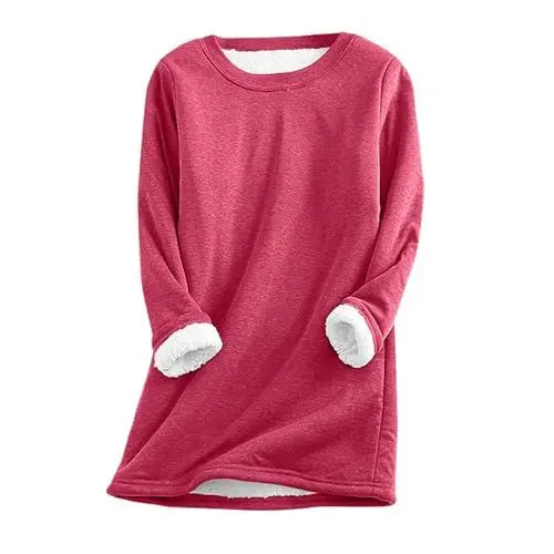 Produktbild: CCOOfhhc Damen Fleece Langarm Sweatshirts Winter Warme Fleecepulli Rundhals Ohne Kapuze Thermounterwäsche Langarmshirt Teddy Gefüttert Baumwolle Pullover Plüsch Unterhemd Sportshirt Oberteile