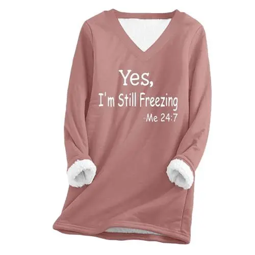 Produktbild: CCOOfhhc Damen Gefüttert Pullover Winter Warm Loungewear Rundhals Fleecepulli Plüsch Sweatshirts Ohne Kapuze Thermounterwäsche Langarmshirt Teddy Gefüttert Weiche Pulli Blusen Oberteil