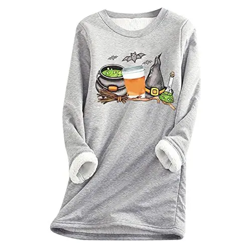 Produktbild: CCOOfhhc Frauen Winter Nette Chirstmas Pullover Warme Loungewear Rundhals Fleecepulli Plüsch Sweatshirts Ohne Kapuze Thermounterwäsche Langarm Teddy-Fleece Gefüttert Baumwolle Sportshirt Oberteile