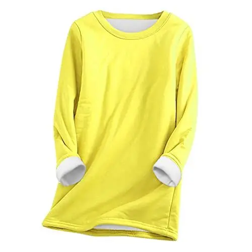 Produktbild: CCOOfhhc Teddy Fleece Pullover Damen Winter Fleecepulli Warm Unterhemd Rundhals Plüsch Pulli Ohne Kapuze Thermounterwäsche Teddy-Fleece Gefüttertes Sweatshirt Bequeme Langarmshirt Blusen Oberteile