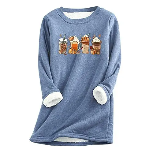 Produktbild: CCOOfhhc Teddy Fleece Pullover Damen Winter Warmer Unterhemd Rundhal Fleecepulli Plüsch Sweatshirts Ohne Kapuze Thermounterwäsche Langarmshirt Teddy Gefüttert Gemütlich Pullover Elegant Oberteile