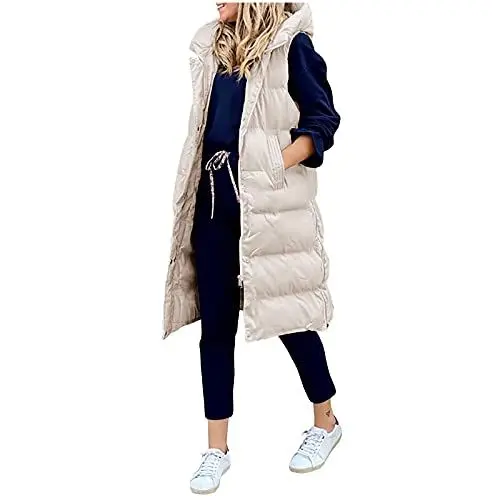 Produktbild: CCOOfhhc Weste Damen Lang Steppweste Winter Damenweste Warm Jacke Steppweste Herbst Winter Übergangsjacken Leicht Daunenweste Knielang Winterweste Sportweste Longweste Taschen Ärmellose