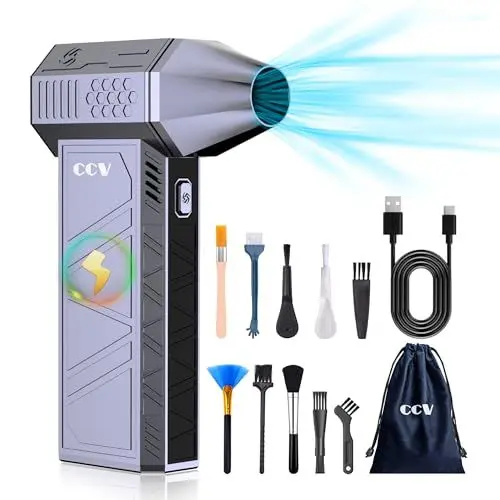 Produktbild: CCV Elektrische Staubgebläse Luftdruckspray, 3-Gang 150000 U/min, Druckluft Compressed Air Duster mit 3000mAh Akku, Reinigungsbürste und Tepy-c Schnellladung, für PC Reinigungsset, Auto, Sofa (BLUE)