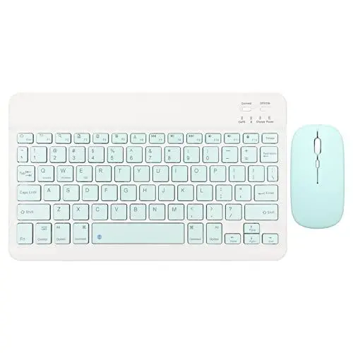 Produktbild: Kabellose 10 Zoll Tastatur, Ultradünne, Leise Tastatur Maus Kombination, USB Schnittstelle, mit 12 Zusammengesetzten Fn Tasten, 800 1200 1600 DPI, für Computer, Laptop, PC(Grün)
