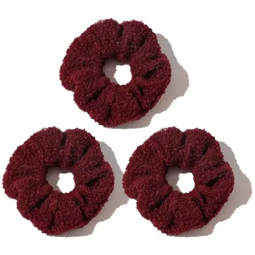 Produktbild: CCYXFB 3 Groß Stück Haargummi Damen, Plüsch Haargummis Mädchen, Weiche Dicke Haarband Kinder Scrunchies Haarschmuck Winter-Weinrot-D:12cm(4.72inch)
