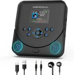 Produktbild: CD Player Tragbar mit TFT Display, 2024 MONODEAL Tragbarer CD Player Bluetooth, Wiederaufladbar CD Player mit Lautsprecher und FM Transmitter, Discman CD Player für Auto, Anti-Skip und TF Karte unters