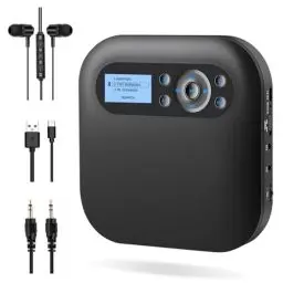 Produktbild: CD Player tragbar, DESOBRY Bluetooth CD Player mit Lautsprechern, wiederaufladbarer Discman für Auto mit FM, Anti-Skip, Zwei Kopfhöreranschlüssen