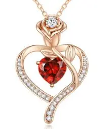Produktbild: CDE Halskette Damen Rosegold Herz Kette Sterling Silber 925 Geburtsstein Geschenke für Frauen mit Anhänger Schmuck Geburtstag Weihnachten Valentinstag Muttertag Mama (Rosegold-01&07)