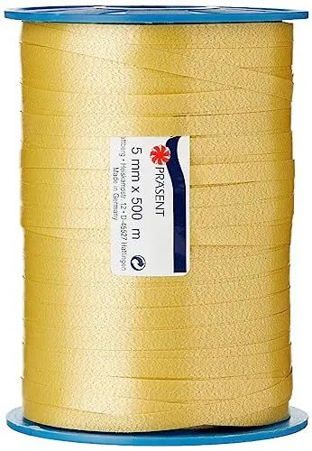 Produktbild: Präsent C.E. PATTBERG Geschenkband Gold, 500 Meter Ringelband 5 mm zum Basteln, Dekorieren & Verpacken von Geschenken zu jedem Anlass