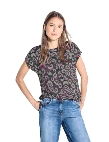 Produktbild: CECIL Damen B321539 Gestreiftes Print T-Shirt, Black, X-Large