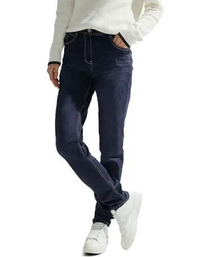 Produktbild: CECIL Damen Toronto Jeanshose Slim und High, Dark Blue wash, 29W / 30L