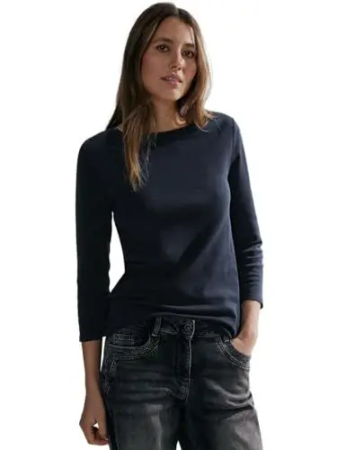 Produktbild: Cecil Damen B317389 Basic Baumwollshirt U-Boot Ausschnitt, Universal Blue, M EU