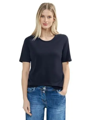 Produktbild: Cecil Damen B321116 Basic T-Shirt In Unifarbe, Universal Blue, XXL EU
