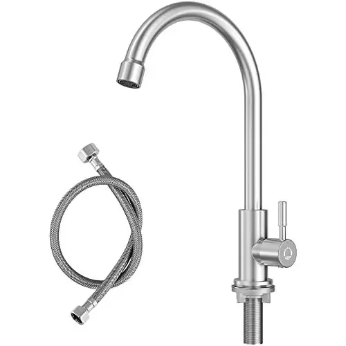 Produktbild: CECIPA Kaltwasserhahn Küche, Wasserhahn Küche nur Kaltwasser mit Muttern aus Edelstahl 304 Plattendicke bis zu 4cm, Wasserhahn Kaltwasser mit 60cm AnschlussschlauchX1, Küchenarmatur für Küche&Garten