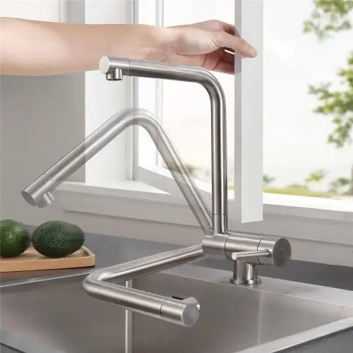 Produktbild: CECIPA Vorfenster Küchenarmatur Klappbar, Hochdruck Wasserhahn Küche, Flexible Mischbatterie Küche 360° Drehbare/90° Faltbar/Schwenkbarer Auslauf, Hochdruck Armatur Küche aus Edelstahl 304