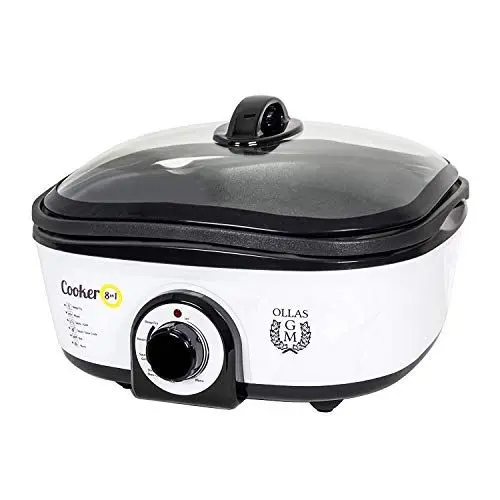 Produktbild: Cecotec Cooker 8 in 1 Schongarer. Aufwärmen, Kochen, Niedergaren, Dampfgaren, Leichtes Anbraten, Grillplatte, Braten, Frittieren, Breites Zubehör.