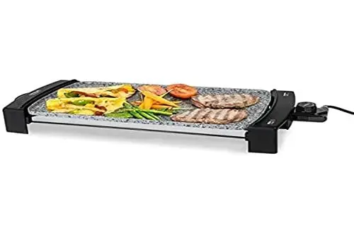 Produktbild: Cecotec Elektrische Grillplatte Rock&Water 2000.RockStone Steinverkleidung, Einstellbarer Thermostat, spülmaschinenfest, 40 x 20 (2150 W, Grau und Schwarz)