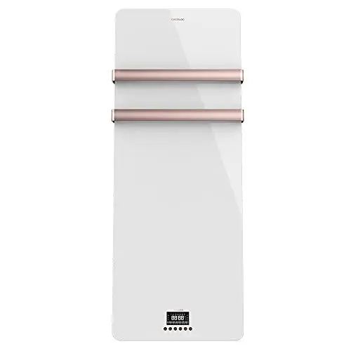 Produktbild: Cecotec Elektrischer Badheizkörper ReadyWarm 9870 Crystal Towel Rosegold. Glasbadheizkörper 850 W, Ferbedienung, LED-Anzeige, 24/7 Timer, Touch-Steuerung, Schutzart IP24, 2 Aufhänger, 10 m²