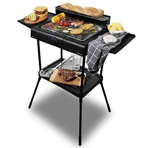 Produktbild: Cecotec Elektrogrill PerfectSteak 4250 Stand mit 2400 W, Grillrost aus Edelstahl, Ständer mit großer Oberfläche, 3 Höhenstufen und Windschutzpanel, Edelstahl, PerfectSteak