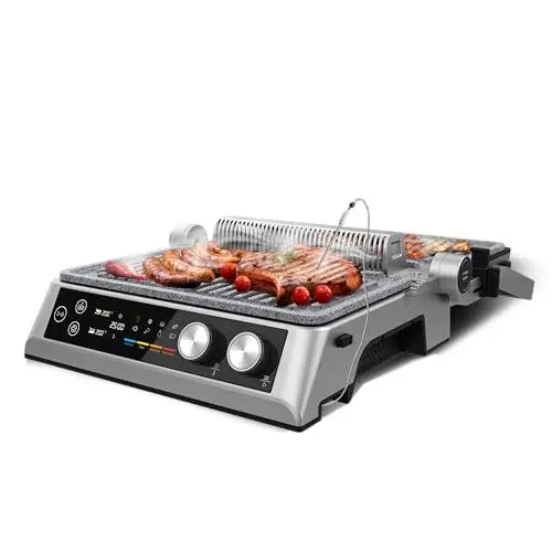 Produktbild: Cecotec Elektrogrill mit abnehmbaren Platten Rockn'Grill Bistro. 2400W, Rauchfreies und gesundes Kochen, Touch-Steuerung, Platten mit unabhängiger Temperaturregelung, inklusive Temperatursonde.