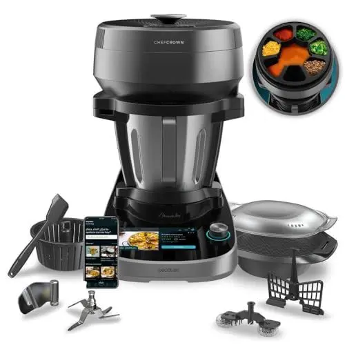 Produktbild: Cecotec Küchenroboter mit Lebensmittelspender Mambo CooKing Victory. 1700 W, 45 Funktionen, Tausende von geführten Rezepten, 5L Victory Krug, Zubehör: Dampfgarer oder Kochkorb