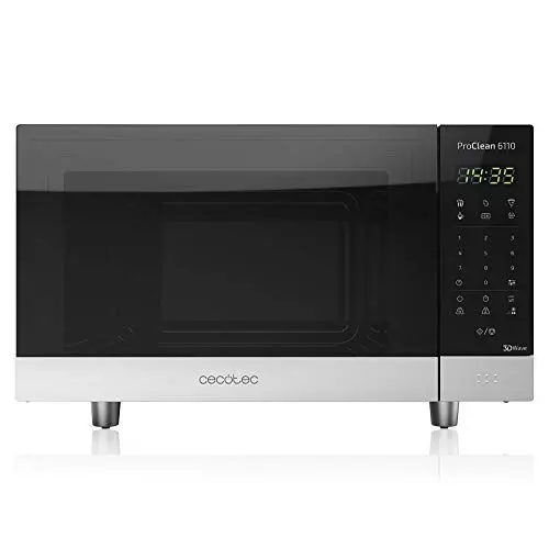 Produktbild: Cecotec Mikrowelle Pro Clean 6110. 800 W, Grill 1000 W, 23 L, Ready 2 Clean Beschichtung 3D Wave Frontspiegel 8 Programme, 100 Min Timer, LED, Edelstahl In Schwarz Silber