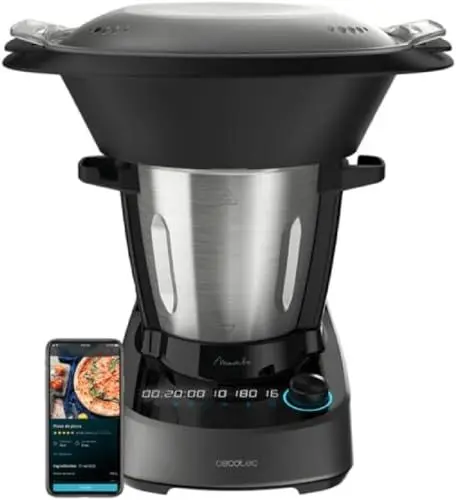 Produktbild: Cecotec Multifunktions-Küchenmaschine Mambo 11090, 1600W, 37 Funktionen, APP, Waage, 3,3L Edelstahlkrug, Spülmaschinenfest, Rezeptbuch und Zubehör, Selbstreinigung, MamboMix-Löffel