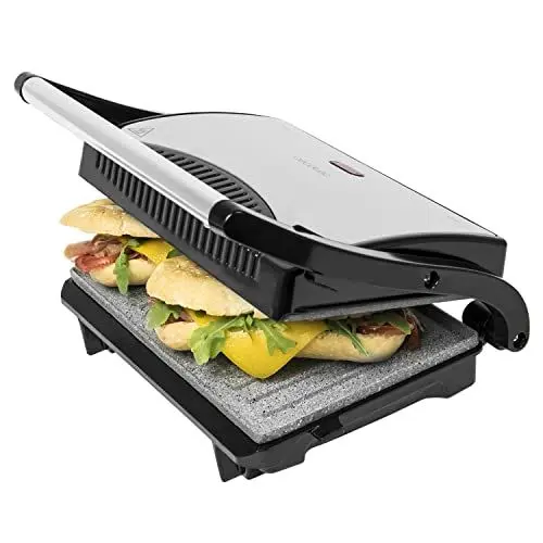 Produktbild: Cecotec Rock'nGrill 1500 Rapid Elektrogrill. RockStone-Steinverkleidung, höhenverstellbare Deckplatte, Fettwanne, 1500 W Leistung, umweltfreundliche Verkleidung (700 W)