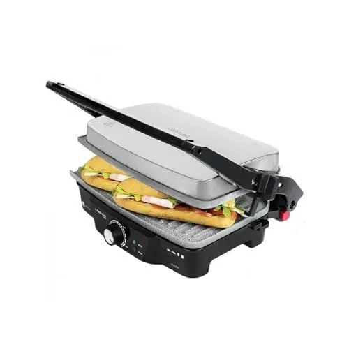 Produktbild: Cecotec Rock´n Grill 2000 .Elektrogrill, RockStone Antihaftbeschichtung, 180º Öffnung, höhenverstellbar, Kochfeld 30 x 23,5 cm, 2000 W, Edelstahl und Kunststoff (Feste Platten, 1500 W)