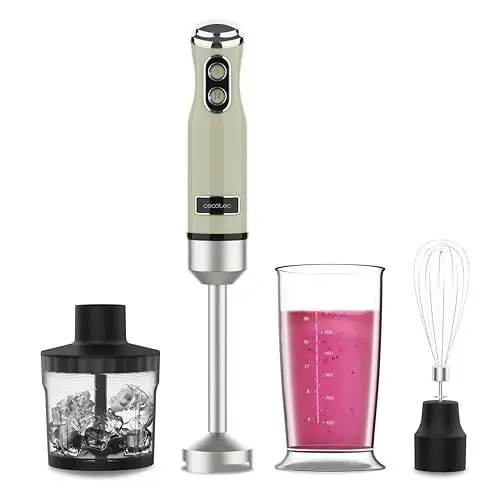 Produktbild: Cecotec Stabmixer Power RetroGreen 1200MAX Cream&Crush, Maximalleistung 1200 W, CrossBlades-Technologie, 2 Geschwindigkeiten, Zubehörset spülmaschinenfest, Spritzschutzhaube