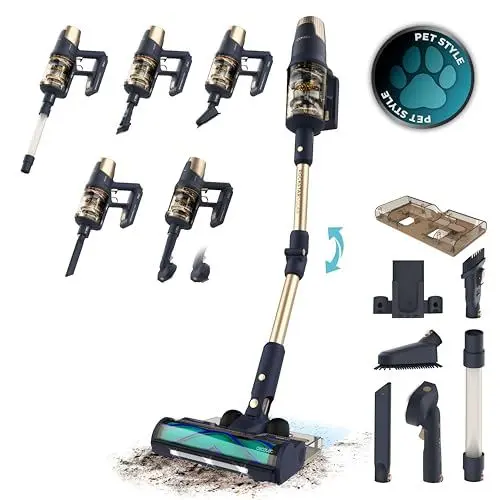 Produktbild: Cecotec Vertikaler Staubsauger Conga Rockstar 9500 Lunar Pet Flex, maximale Saugkraft 300AW, Ultrapower 780W, 100 Minuten Autonomie, HairLess Bürste gegen Verwicklungen, flexibles Rohr und Zubehörset.