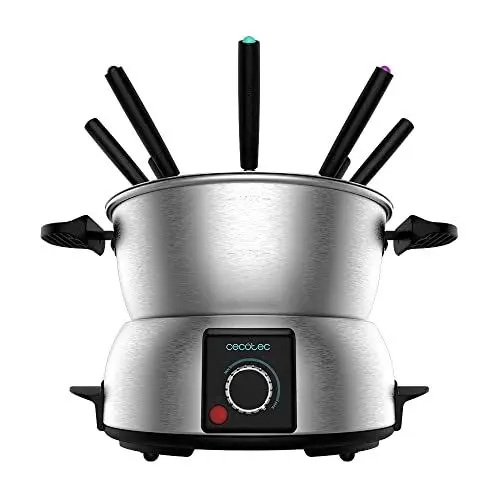 Produktbild: Cecotec elektisches FunGourmee Fondue aus rostfreiem Stahl für 8 Personen, einstellbare Temperatur, 1000 W, mit 8 Spießern, für Käse, Schokolade und Öl