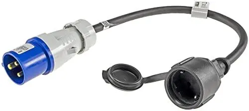 Produktbild: CEE Kabel Adapter Stecker auf Schutzkontakt-Kupplung 35cm IP44 spritzwassergeschützt I H07RN-F 3G2,5 I 230V / 16A 3-polig I 3.500W für Camping, Caravan und Wohnwagen
