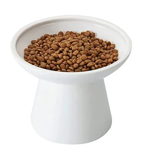 Produktbild: CEEFU Extra breite Katzennäpfe - keramischer Katzennapf 15,7cm Erhöhter Flacher Boden Katzennapf, Schnurrhaar-Ermüdung, blei- und kadmiumfrei, 12,7cm Gute Höhe für Katzenfütterung, weiß