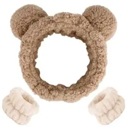 Produktbild: Ceeyoll 3 Stück Spa Gesichts Stirnband，Make up Haarband，Elastisches Make up Haarband，Weiches Make Up Stirnband, Geeignet für Gesichtsreinigung, Baden und Kosmetik (Braune Farbe, Bärenohren)