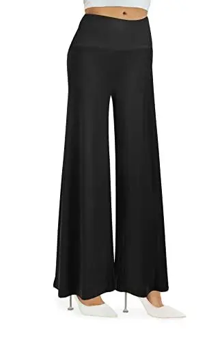 Produktbild: Cegerne Damen Elegant Stretch Weite Bein Palazzo Lounge Hohe Taille Casual Freizeithose Urlaub Business Dressy Hosen, Schwarz01, M