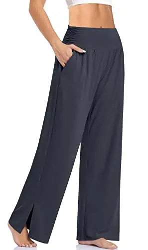 Produktbild: Cegerne Damen Palazzo High Waist Haremshose Yogahose Stretch Stoffhose Weite Jogginghose Sport Activewear Hose Traniningshose mit Schlitz, Dunkel Grau, M